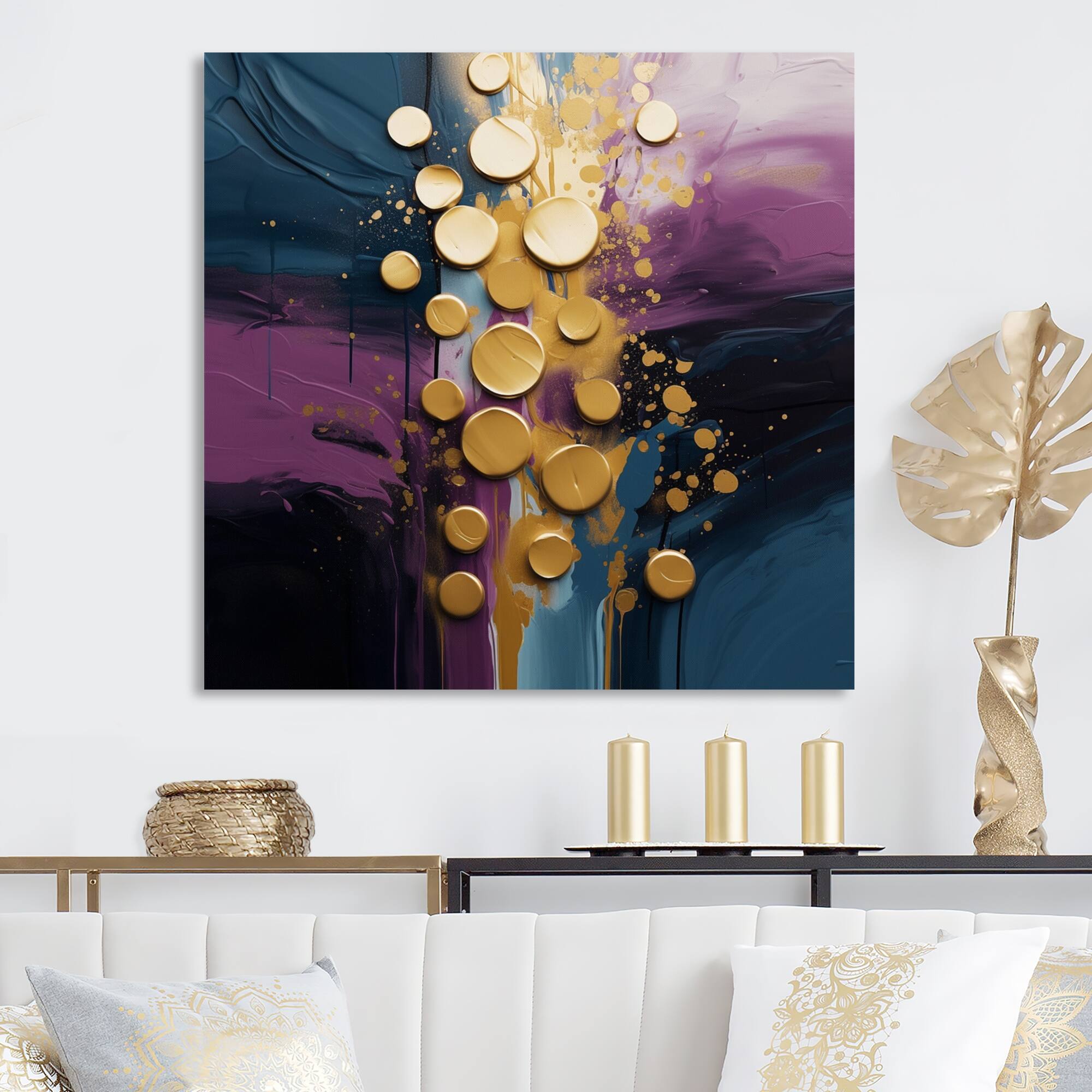 Designart "Purple And Blue Realities On Canvas III" Abstract Painting